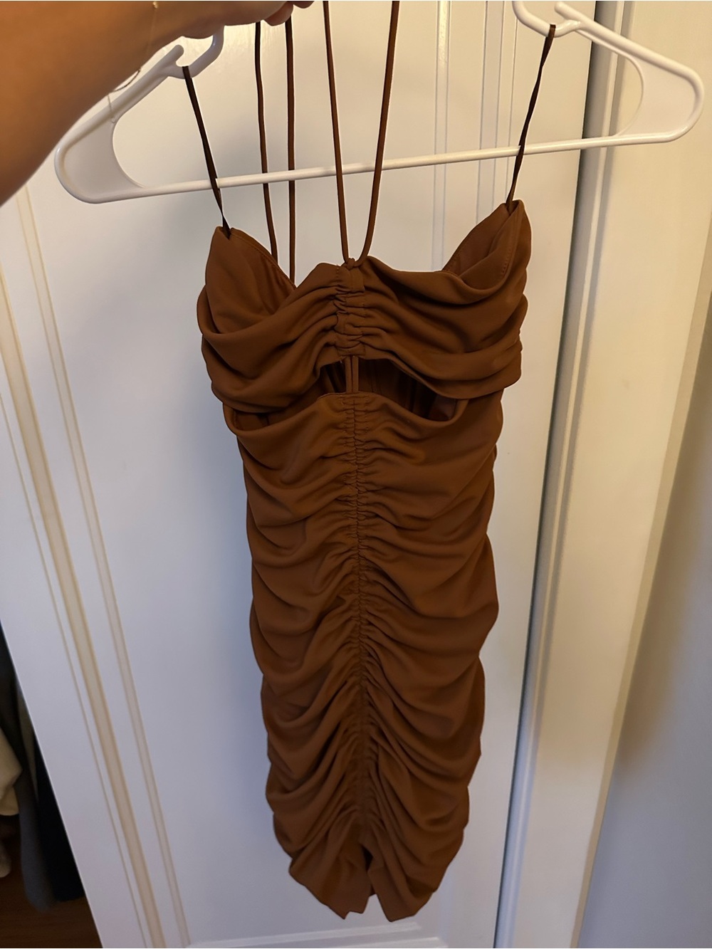 Zara Chocolate Brown Ruched Mini Dress